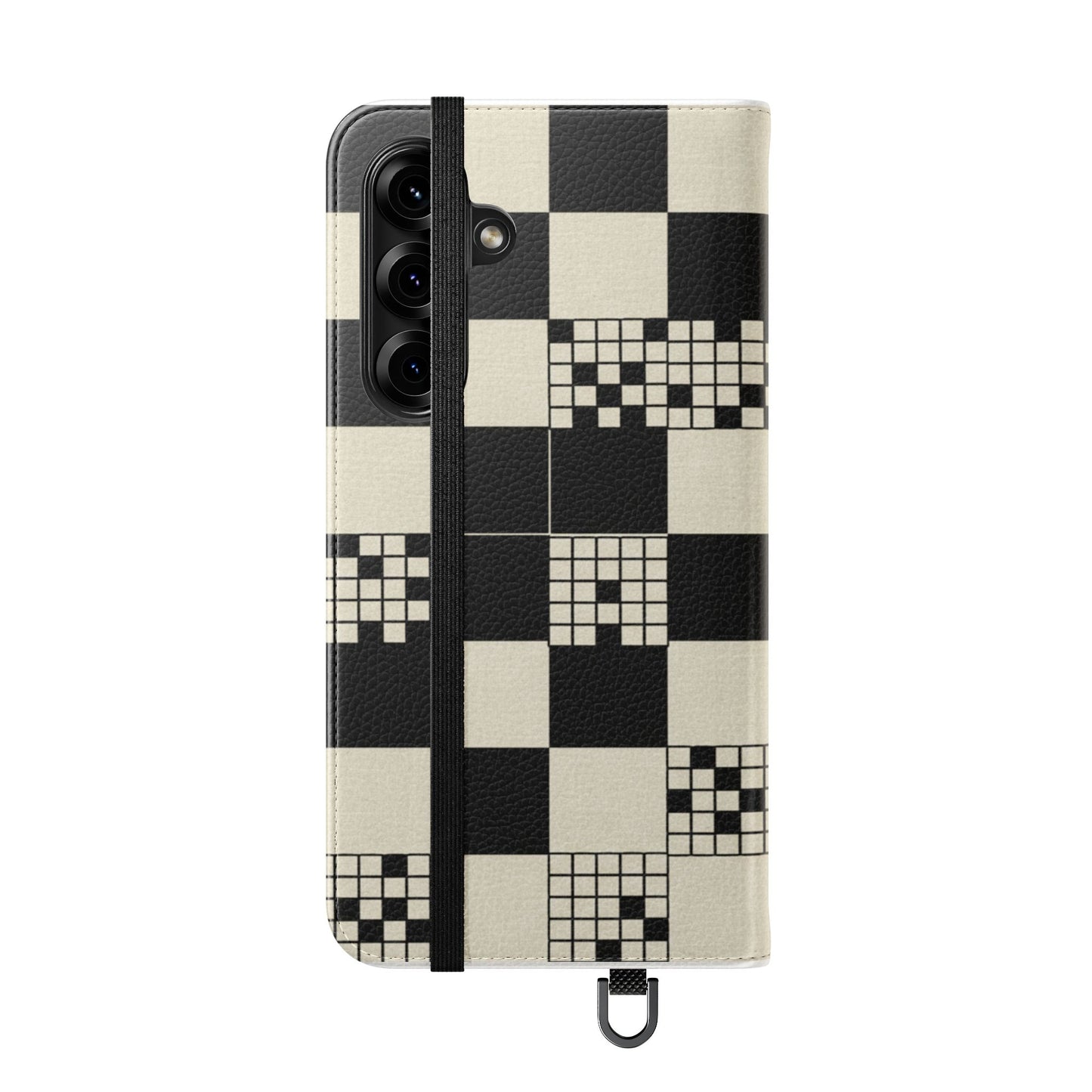 Checkerboard Flip Phone Case – Retro Black & Cream Geometric Wallet Case
