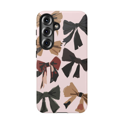 Bow Pattern Phone Case - Pink, Brown & Black Bows Protective Cover