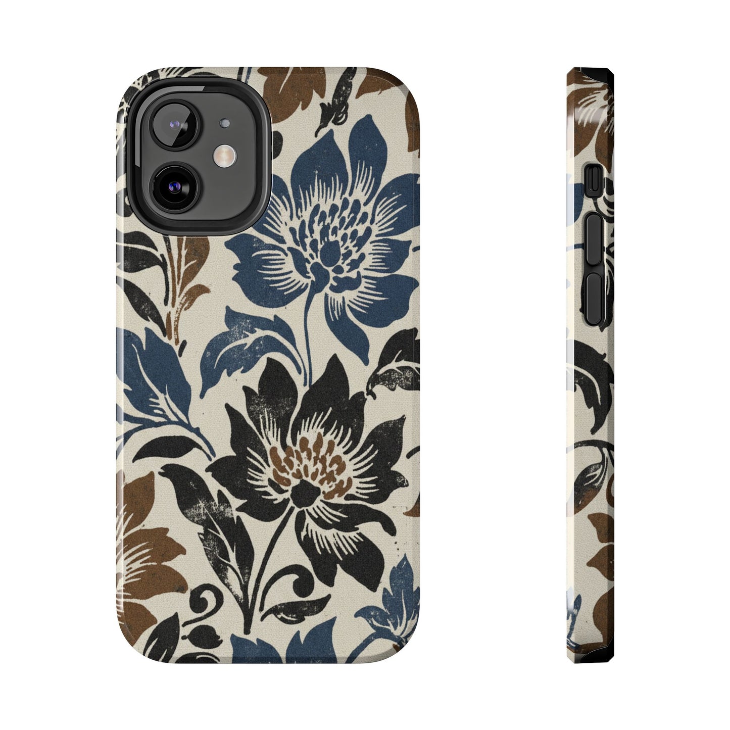 Floral Vintage Tough Phone Case — Blue & Brown Botanical Protection