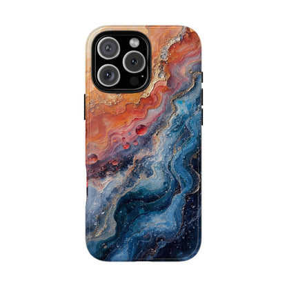 Marbled Galaxy Tough Phone Case — Abstract Blue & Coral Protective Cover