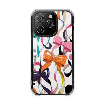 Clear Magnetic Phone Case — Colorful Ribbon & Bow Design