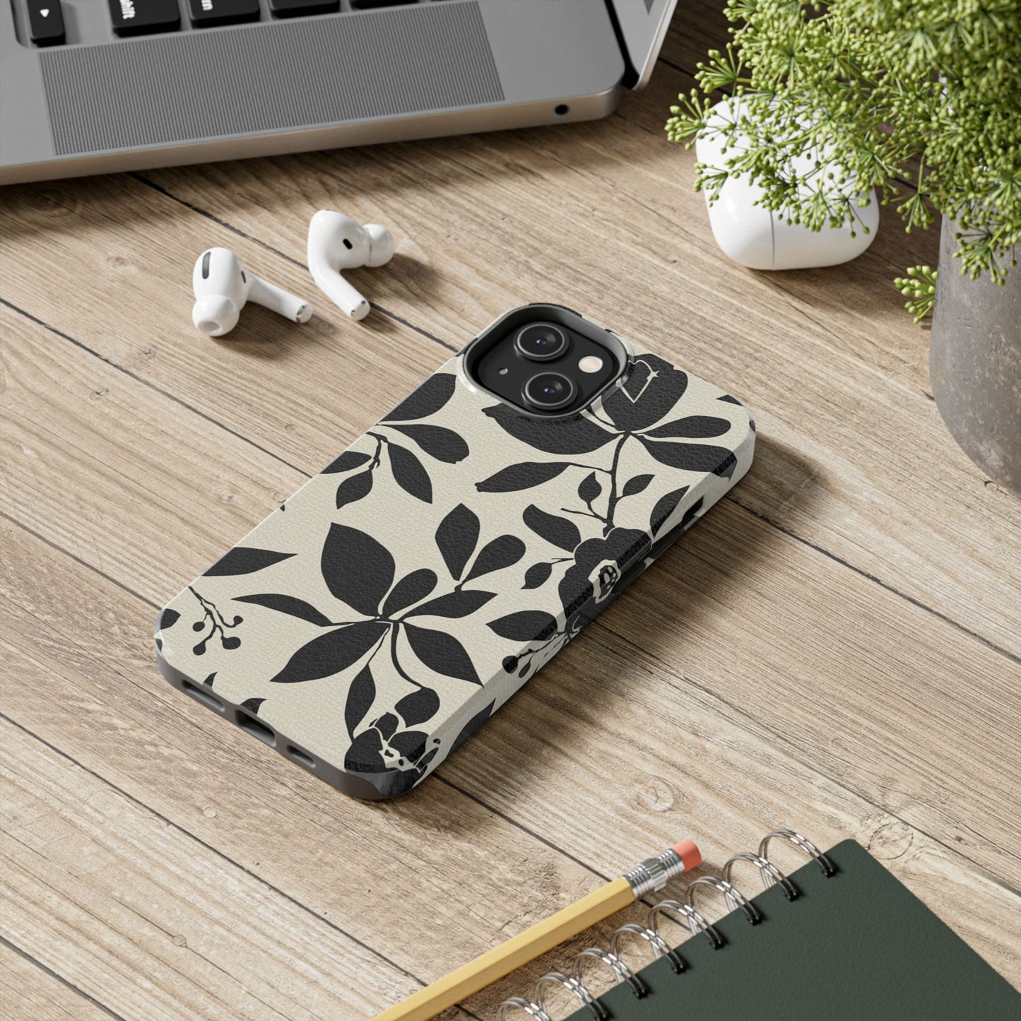 Tough Phone Case — Black Floral Silhouette Protective Cover