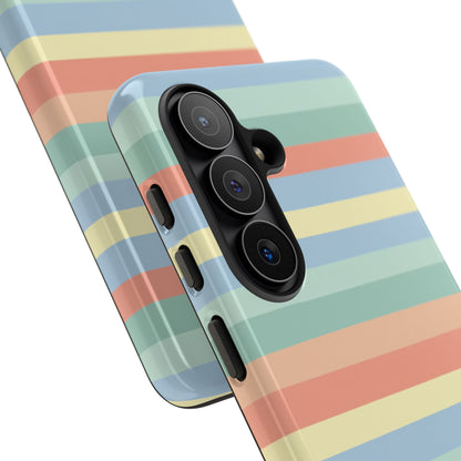 Pastel Striped Phone Case — Retro Horizontal Multi-Color Tough Case