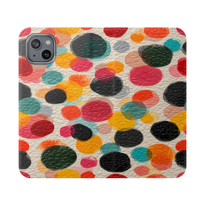 Colorful Confetti Dot Flip Phone Case — Retro Polka Wallet Cover