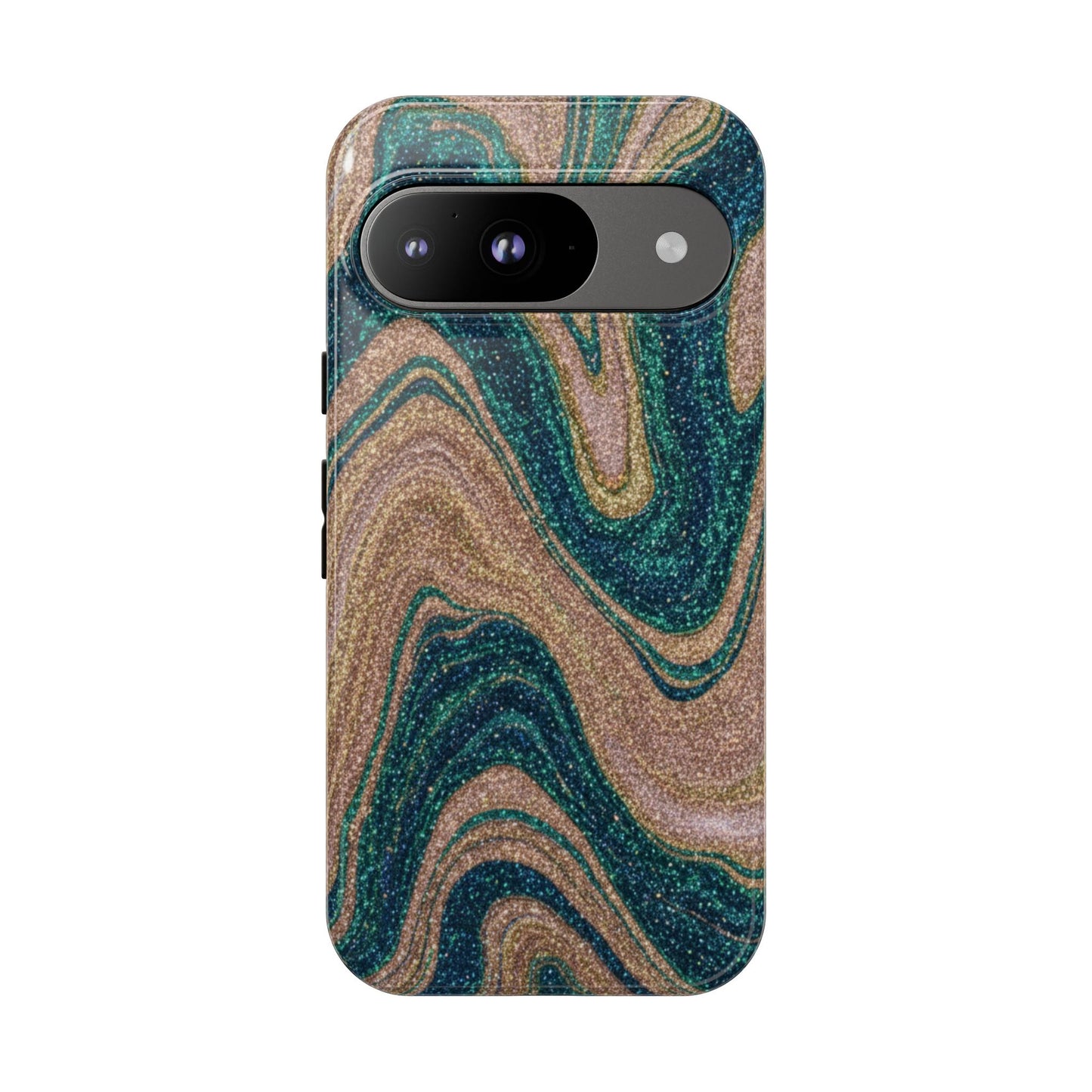 Marbled Teal & Gold Phone Case — Glitter Swirl Tough Case