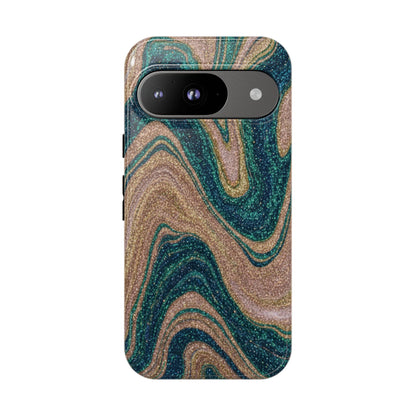 Marbled Teal & Gold Phone Case — Glitter Swirl Tough Case