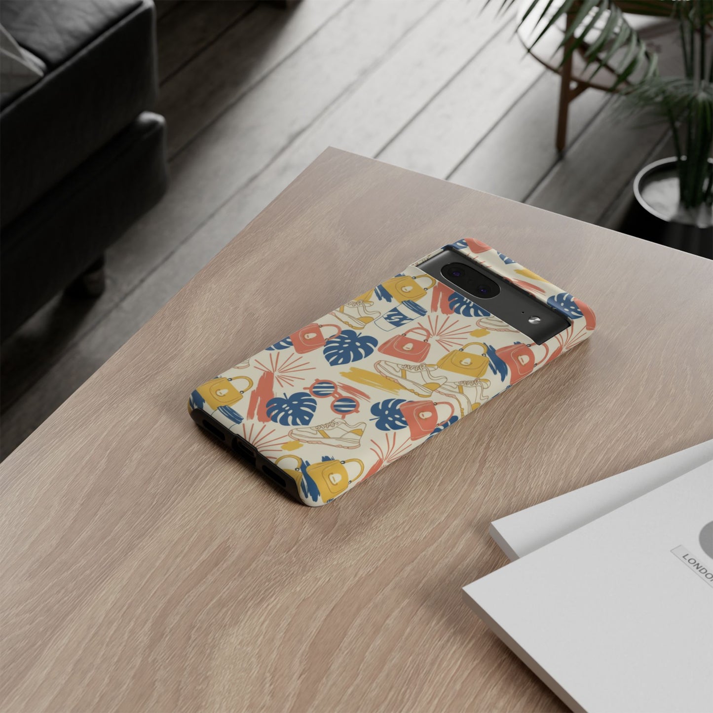 Tough Cases: Retro Summer Pattern Phone Case – Sunglasses, Sneakers & Tropical Leaves