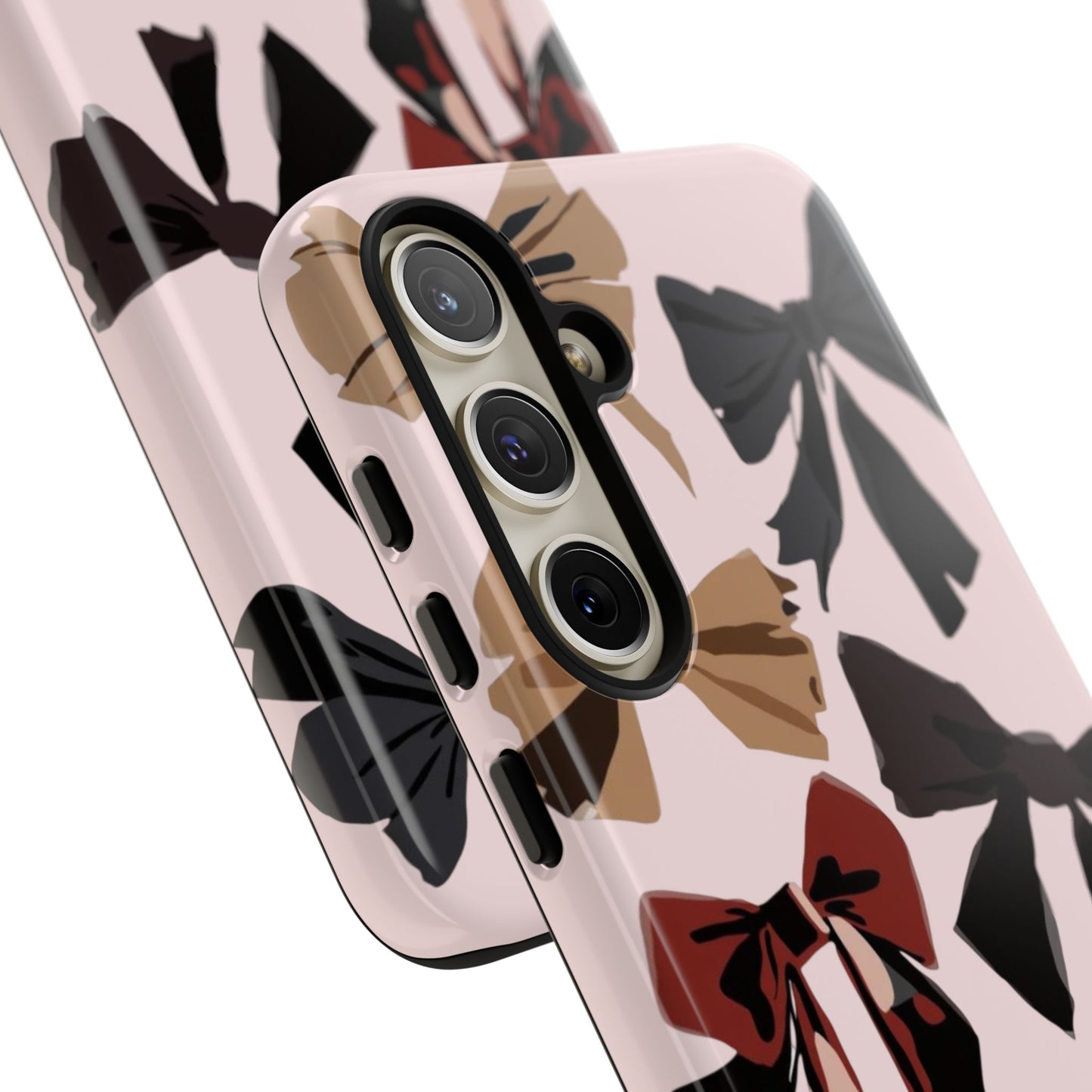 Bow Pattern Phone Case - Pink, Brown & Black Bows Protective Cover