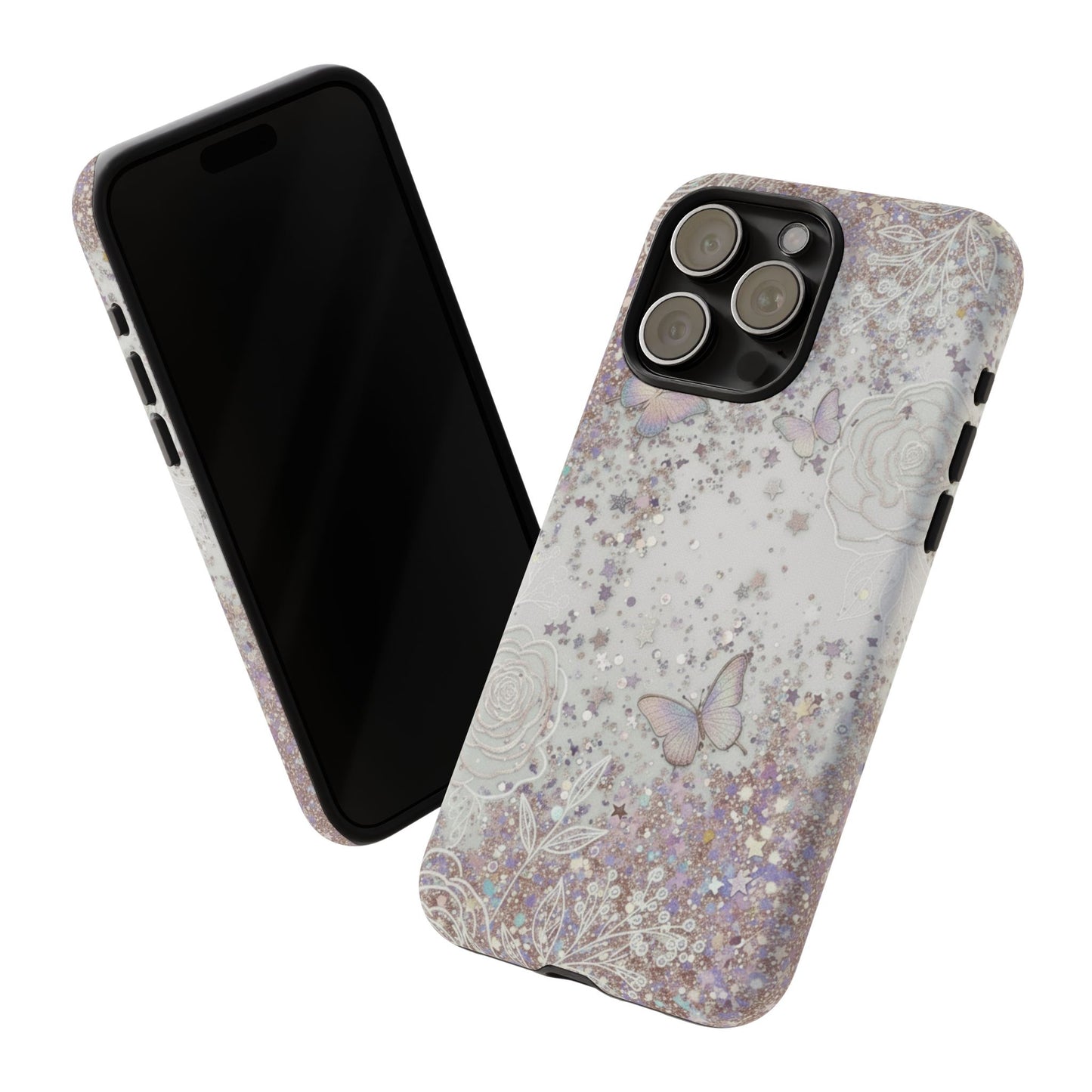 Butterfly Glitter Tough Phone Case — Floral Sparkle Protective Case