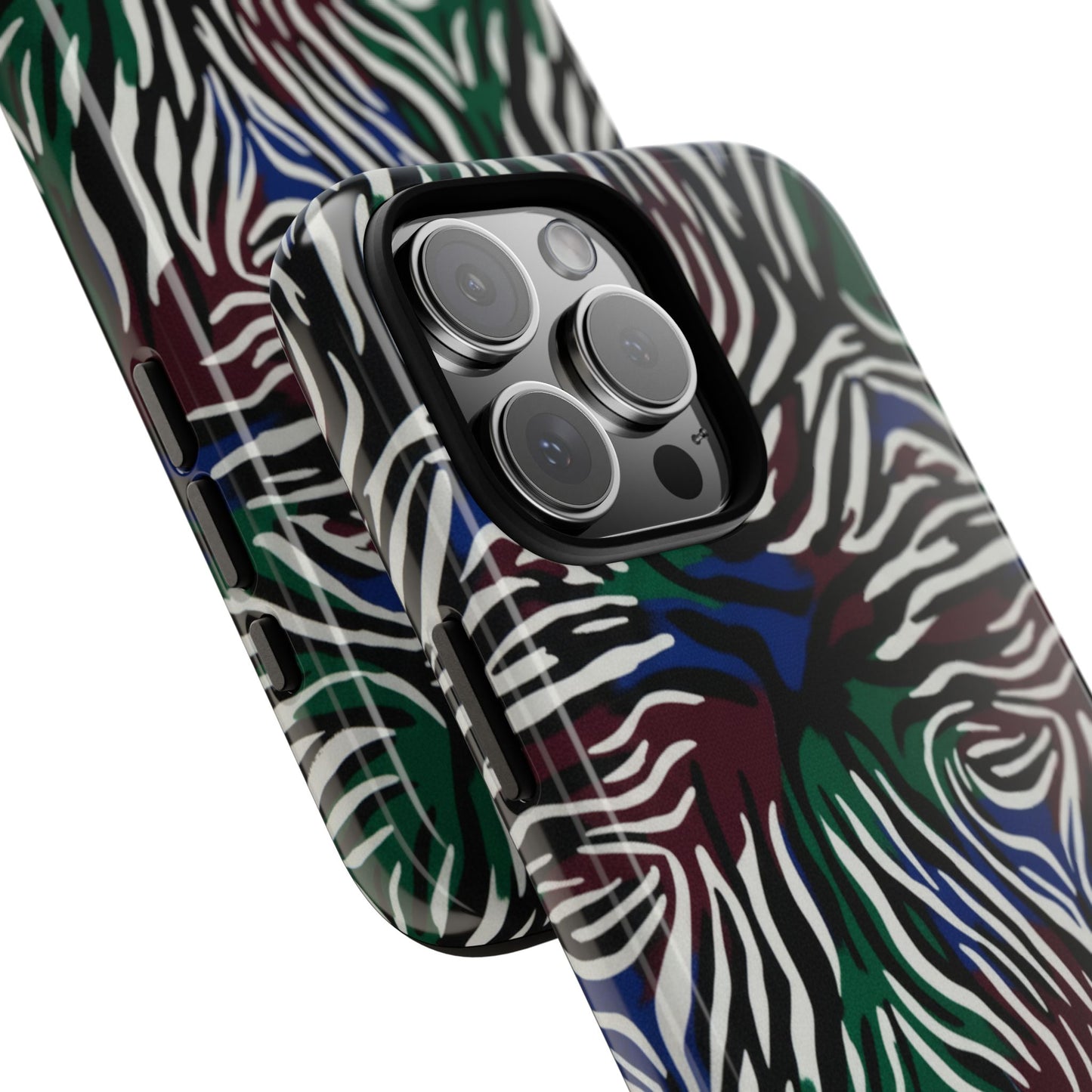 Zebra Camo Tough Phone Case – Green & Blue Animal Print Protective Cover