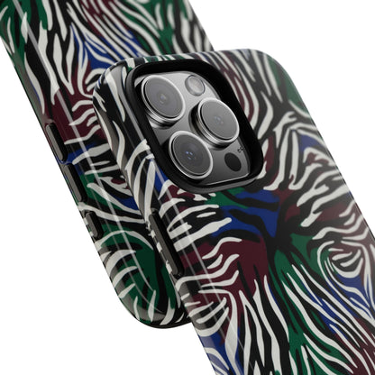 Zebra Camo Tough Phone Case – Green & Blue Animal Print Protective Cover