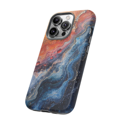 Marbled Galaxy Tough Phone Case — Abstract Blue & Coral Protective Cover