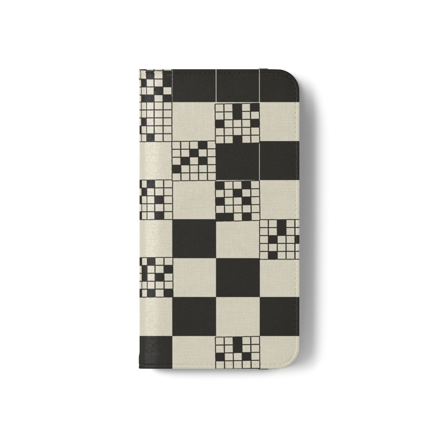 Checkerboard Flip Phone Case – Retro Black & Cream Geometric Wallet Case