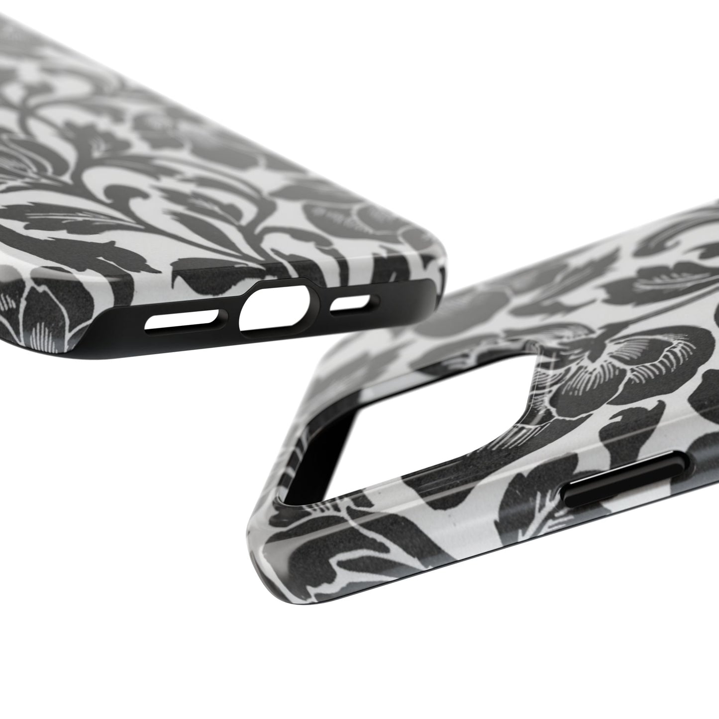 Tough Phone Case — Black & White Vintage Floral Protective Cover