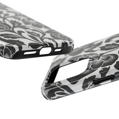 Tough Phone Case — Black & White Vintage Floral Protective Cover