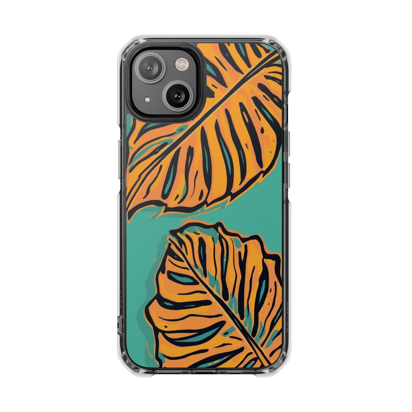 Clear Magnetic Phone Case — Tropical Orange Leaf Design