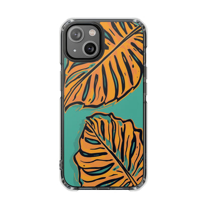 Clear Magnetic Phone Case — Tropical Orange Leaf Design