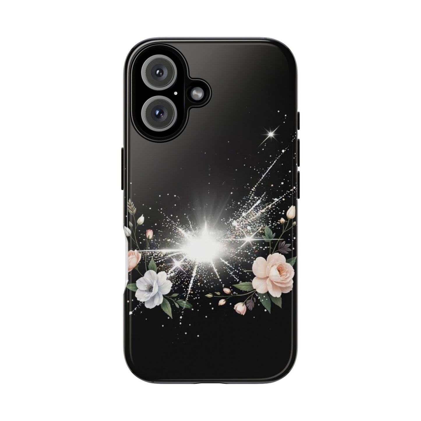 Floral Burst Phone Case — Protective Black Sparkle Design