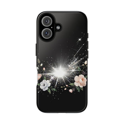 Floral Burst Phone Case — Protective Black Sparkle Design