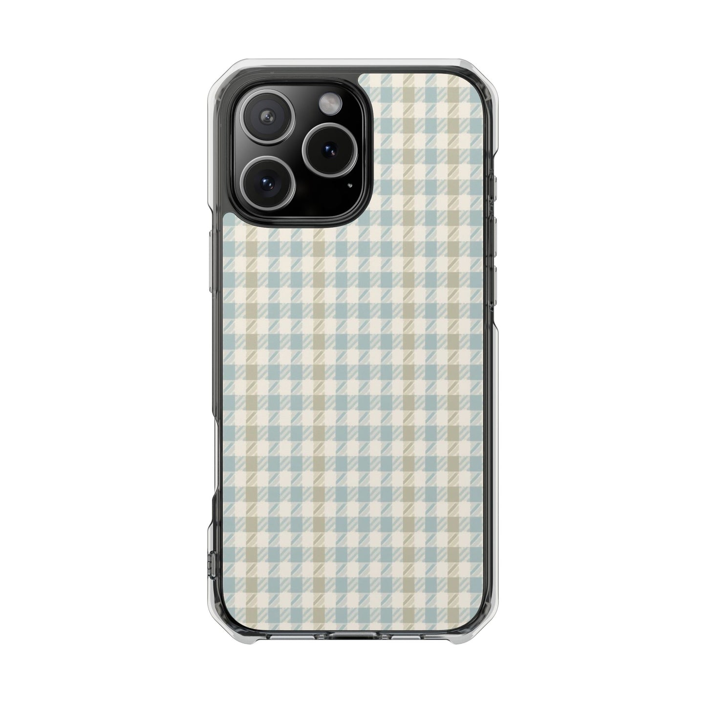 Clear Magnetic Phone Case — Pastel Blue Gingham Protective Cover