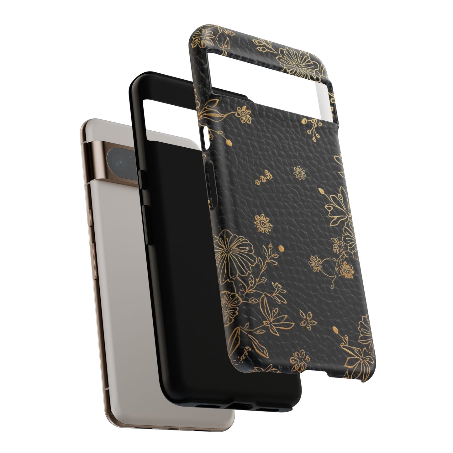 Floral Gold Foil Leather Texture Tough Phone Case