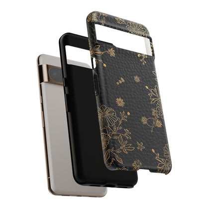 Floral Gold Foil Leather Texture Tough Phone Case