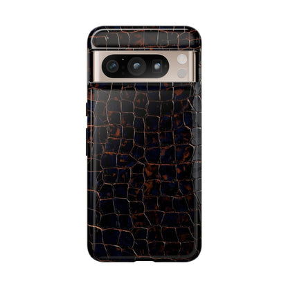 Croc-Embossed Tough Phone Case — Shockproof Black Alligator Texture