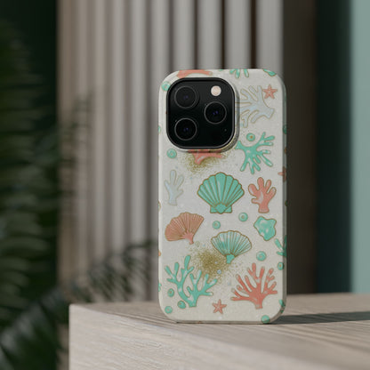 Sea Shells Magnetic Impact Phone Case — Pastel Coral & Teal Beach Design