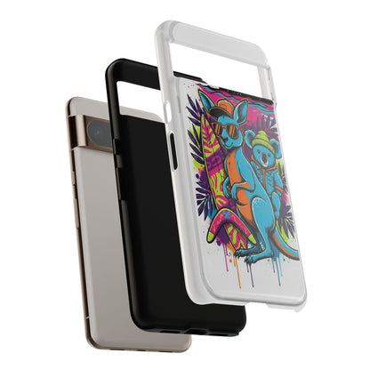Kangaroo & Koala Surf Phone Case — Retro Neon Beach Art Tough Case