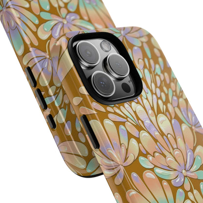 Floral Burst Tough Phone Case – Gold Pastel Botanical Protection