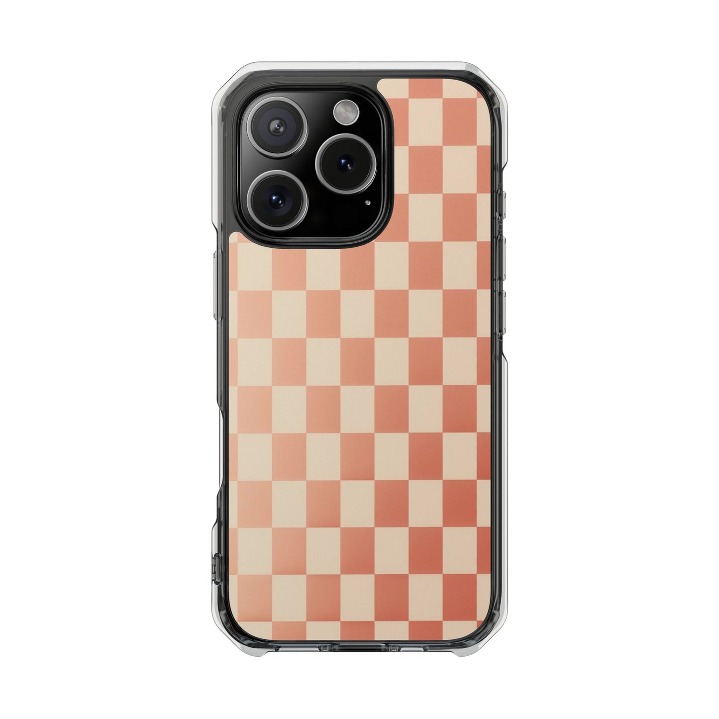 Clear Magnetic Phone Case — Peach Checkerboard Impact Protection