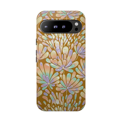 Floral Burst Tough Phone Case – Gold Pastel Botanical Protection