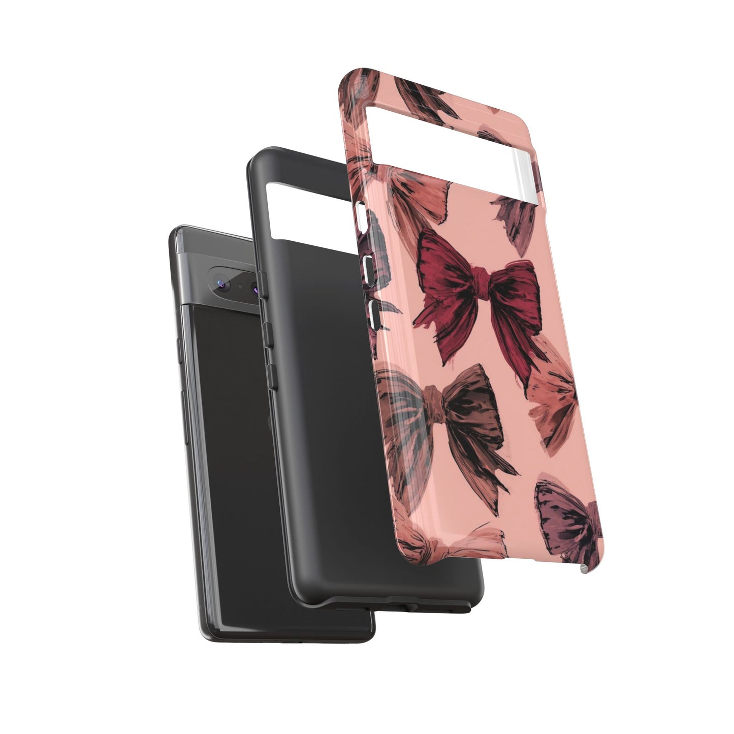 Bow Pattern Tough Phone Case — Pink Watercolor Bows Protective iPhone Cover