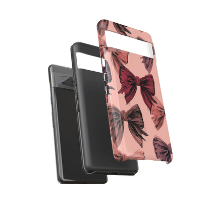 Bow Pattern Tough Phone Case — Pink Watercolor Bows Protective iPhone Cover