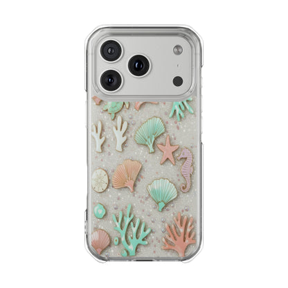 Clear Impact Phone Case — Pastel Seashell & Coral Beach Design (Magnetic)