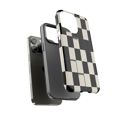 Checkerboard Tough Phone Case — Classic Black & Cream Grid Protective Cover