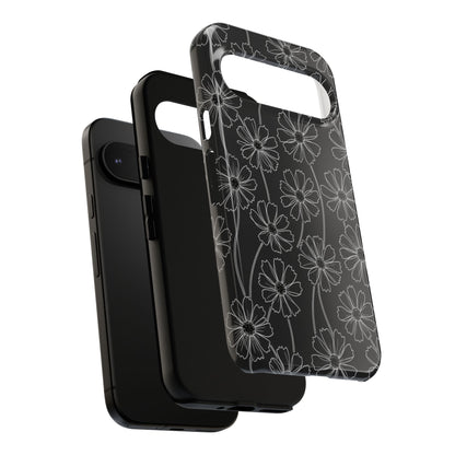Floral Doodle Tough Phone Case — Black & Gray Daisy Pattern