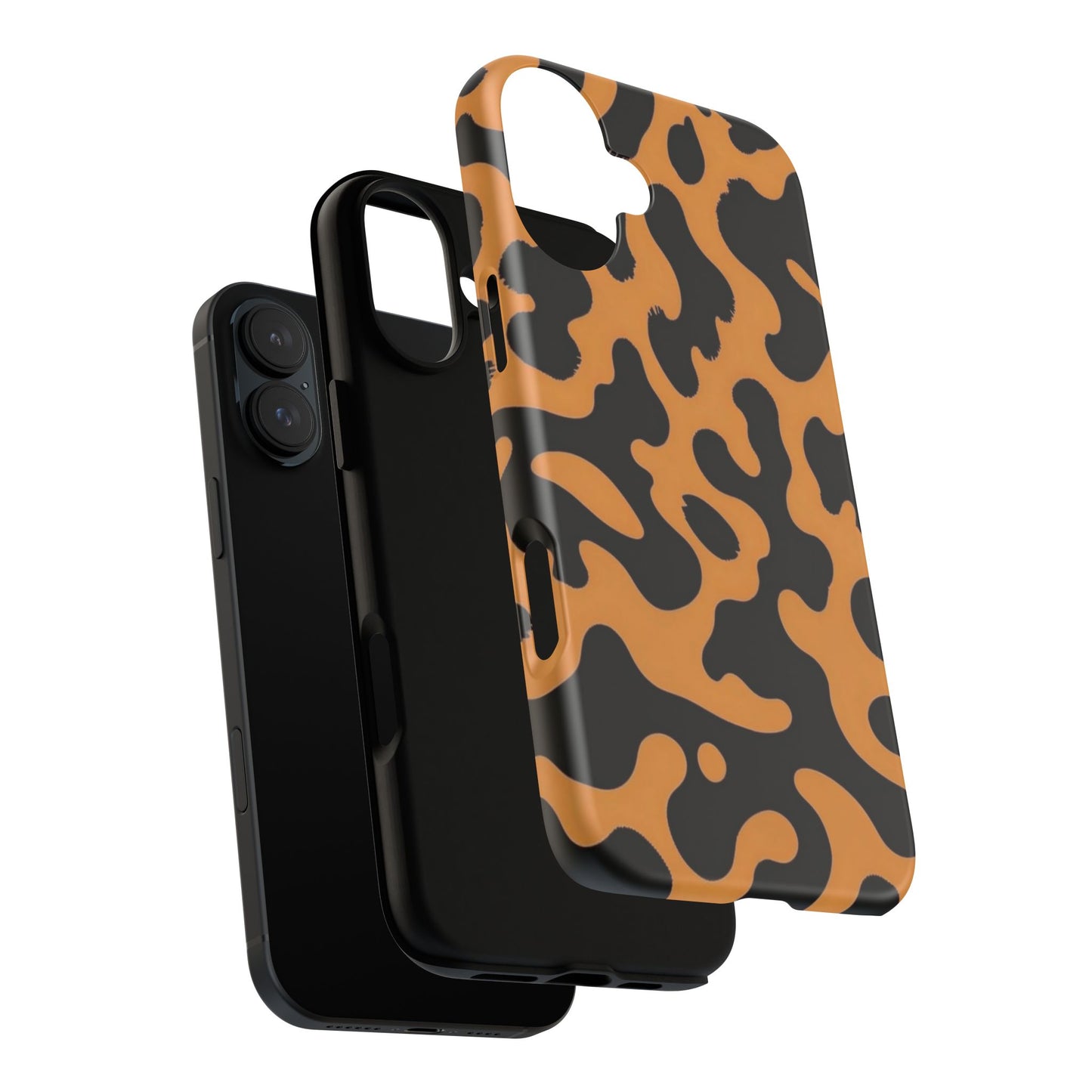 Leopard Print Phone Case — Orange & Black Tough Pattern Protective Cover