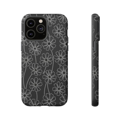 Floral Doodle Tough Phone Case — Black & Gray Daisy Pattern