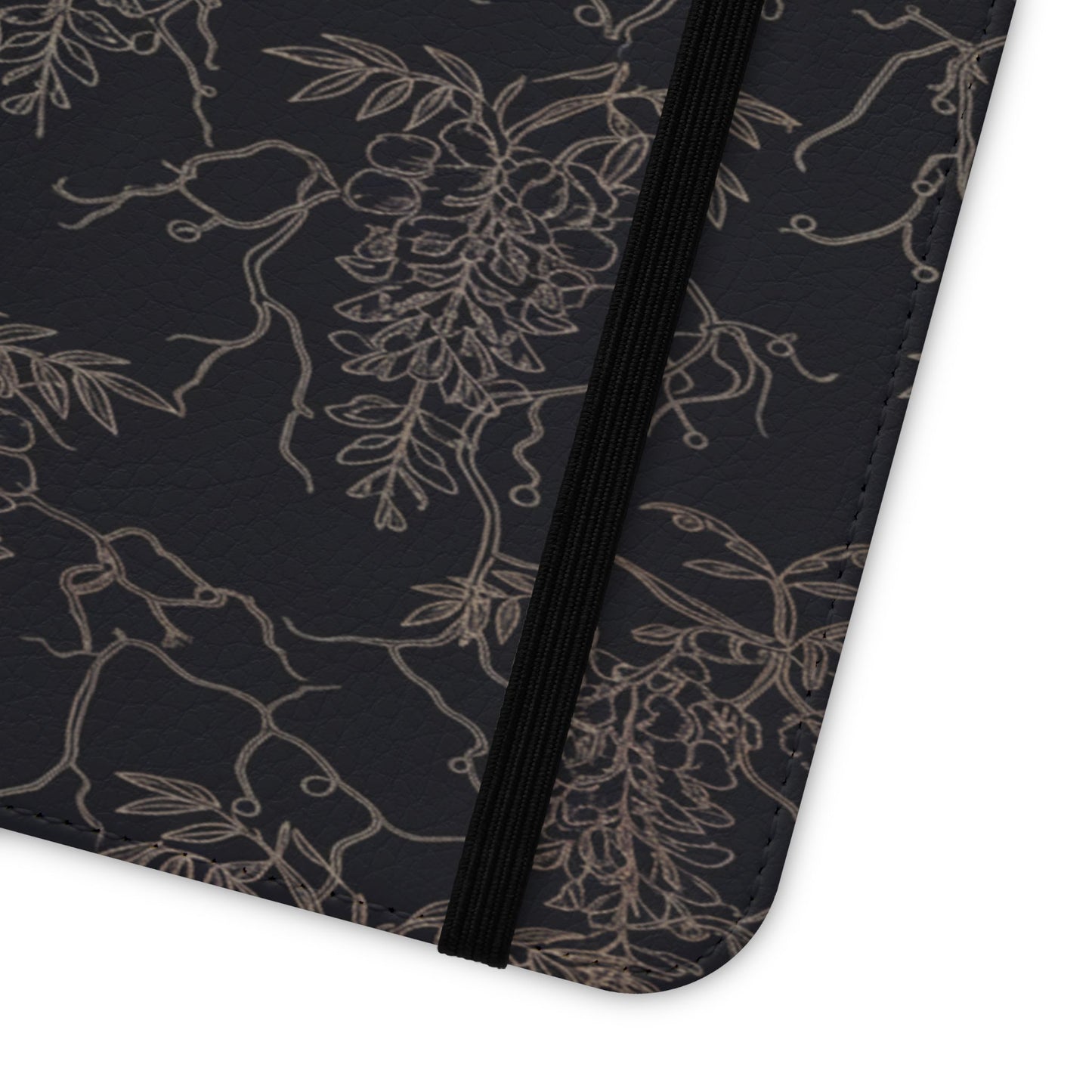 Botanical Noir Flip Phone Case — Dark Floral Wallet Cover with Card Slots