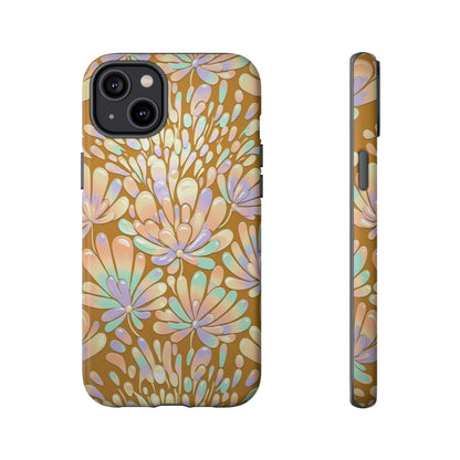 Floral Burst Tough Phone Case – Gold Pastel Botanical Protection