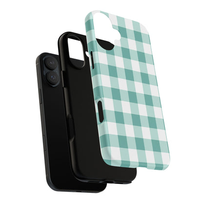 Mint Green Buffalo Check Tough Phone Case — Durable Plaid Protective Cover