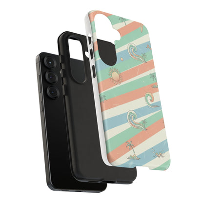 Surf Stripe Tough Phone Case — Retro Beach Waves Pattern