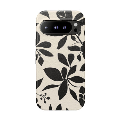 Black Floral Pattern Phone Case — Monochrome Botanical Tough Case