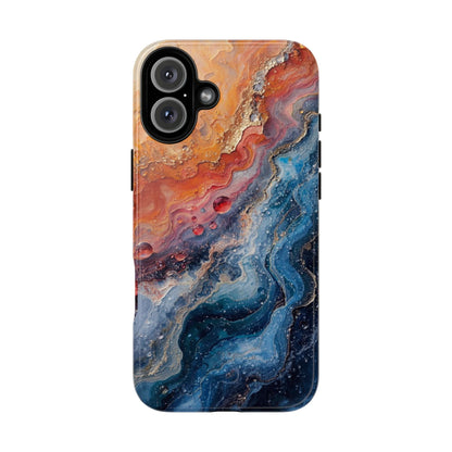 Marbled Galaxy Tough Phone Case — Abstract Blue & Coral Protective Cover
