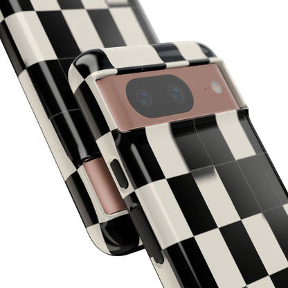 Checkerboard Tough Phone Case — Classic Black & Cream Grid Protective Cover
