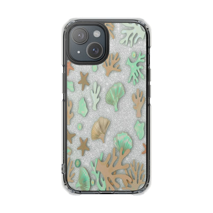 Clear Magnetic Phone Case — Sea Shell & Coral Glitter Design