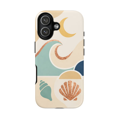 Sea Breeze Tough Phone Case — Retro Waves & Shells Design