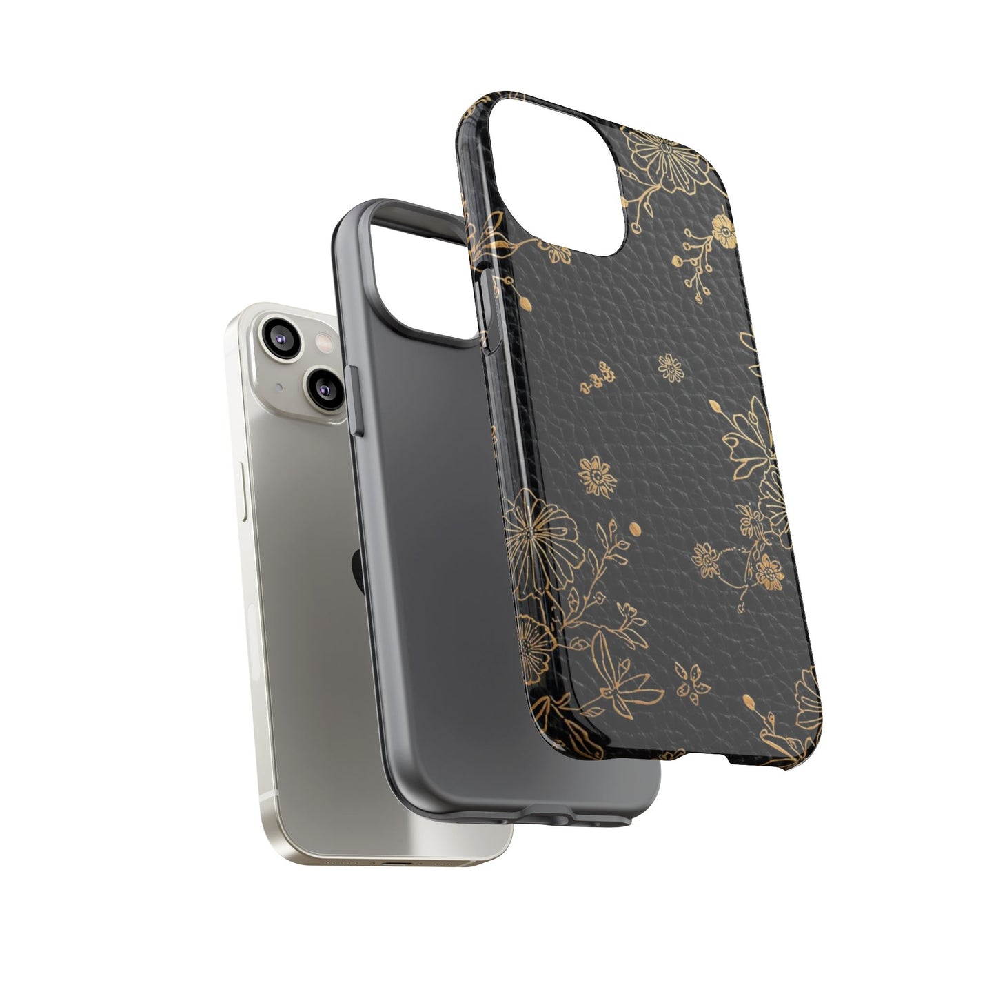 Floral Gold Foil Leather Texture Tough Phone Case