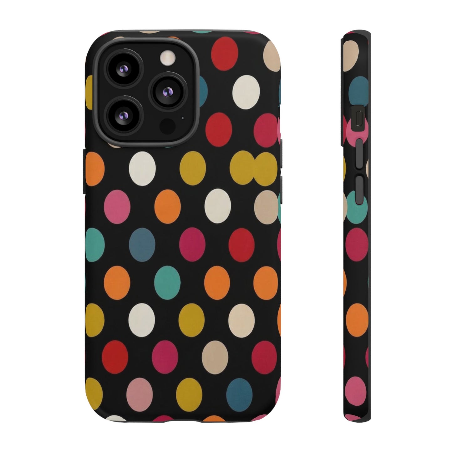Polka Dot Tough Phone Case – Colorful Retro Dots on Black